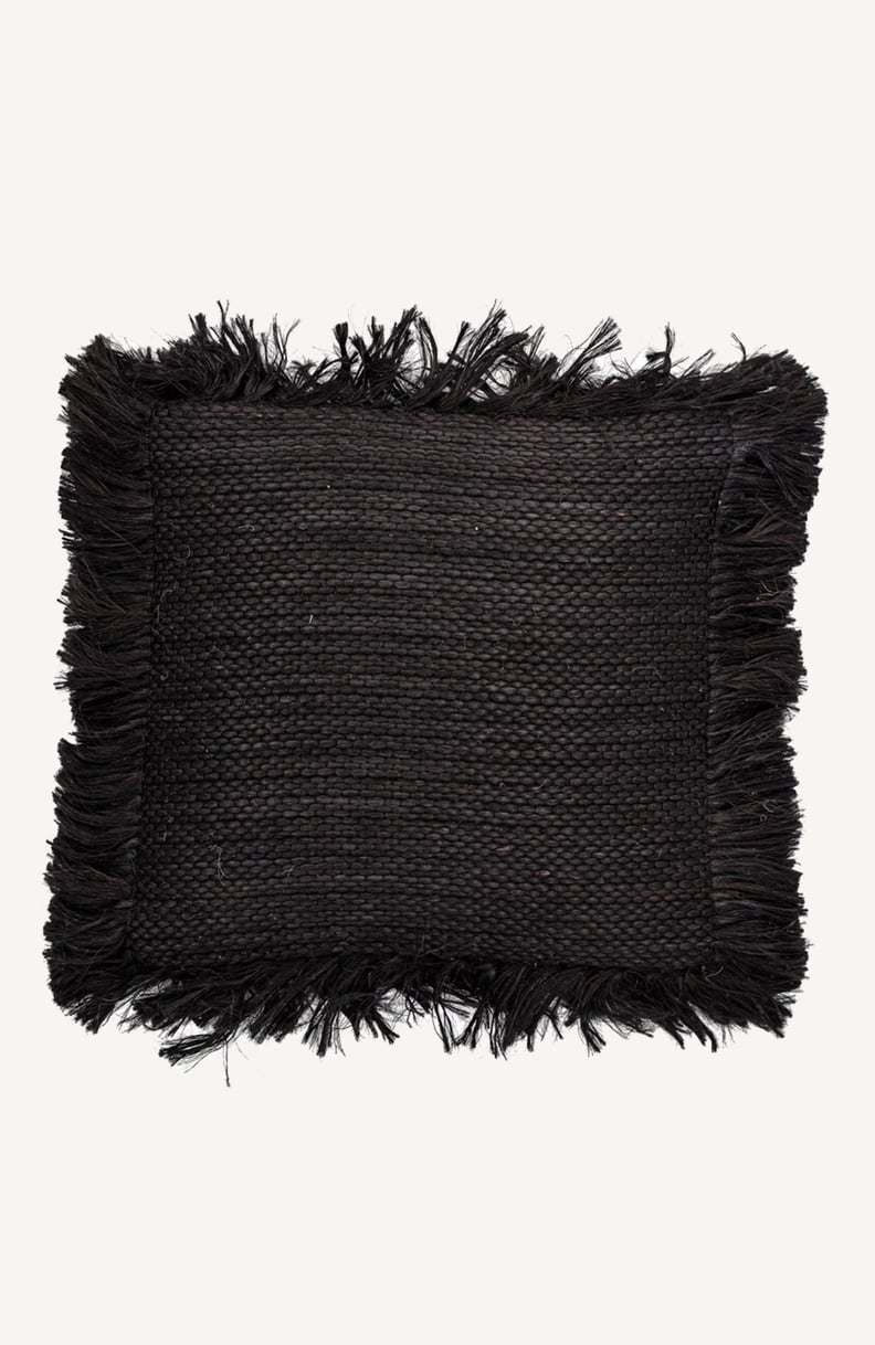 Effortless Composition Black Jute Pillow w/Frayed Edges