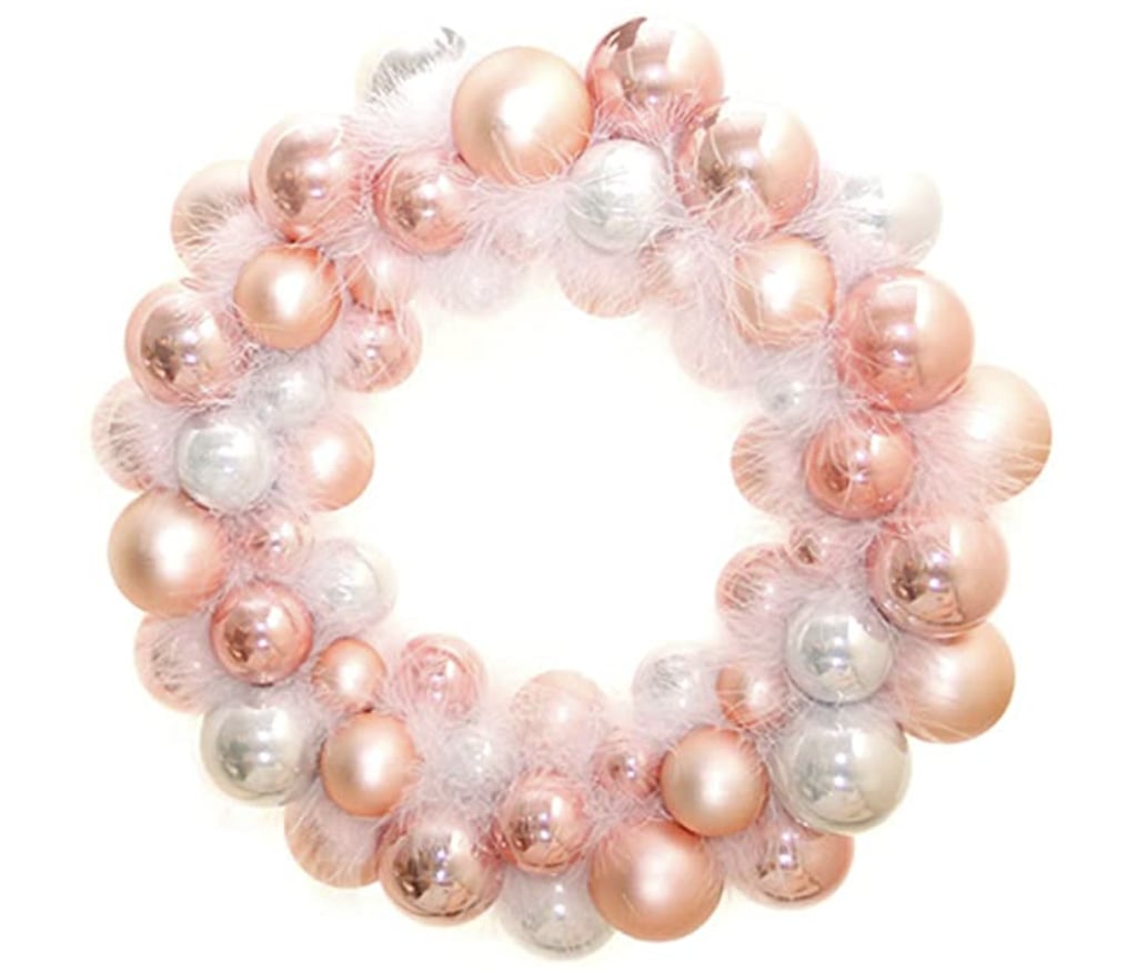 Minelody Ball Wreath, Traditional Pink Christmas Ball Wreath Garland with Feathers