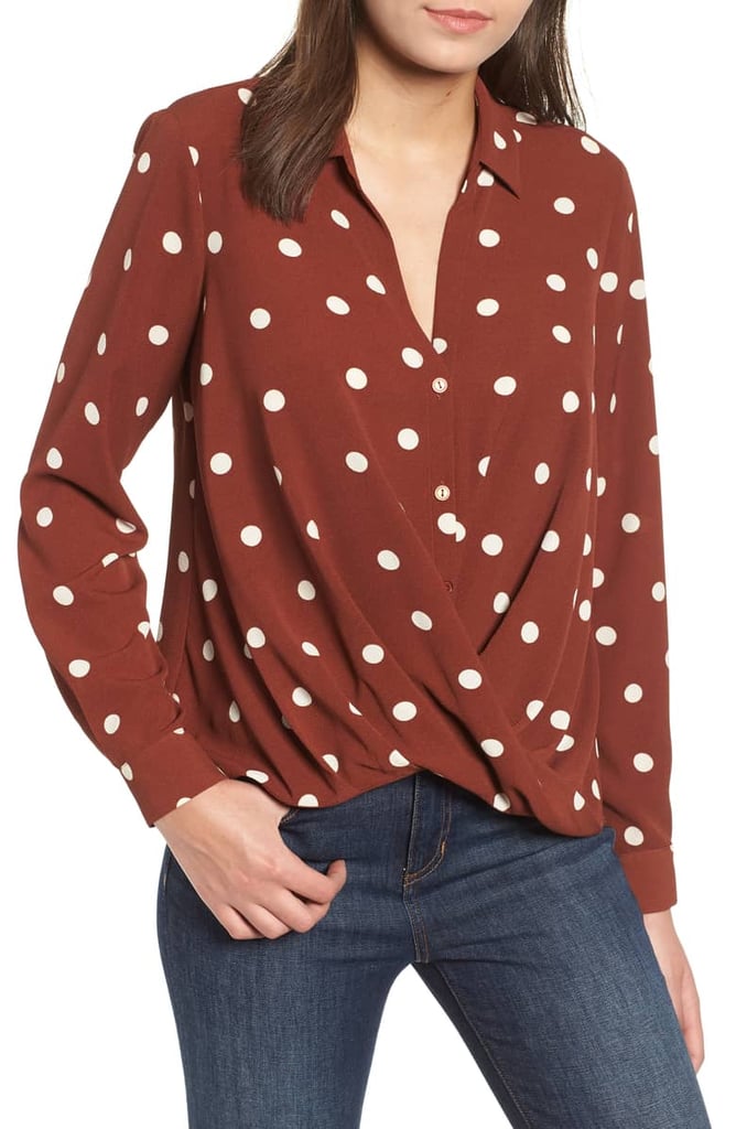 Patterned Drape Front Blouse