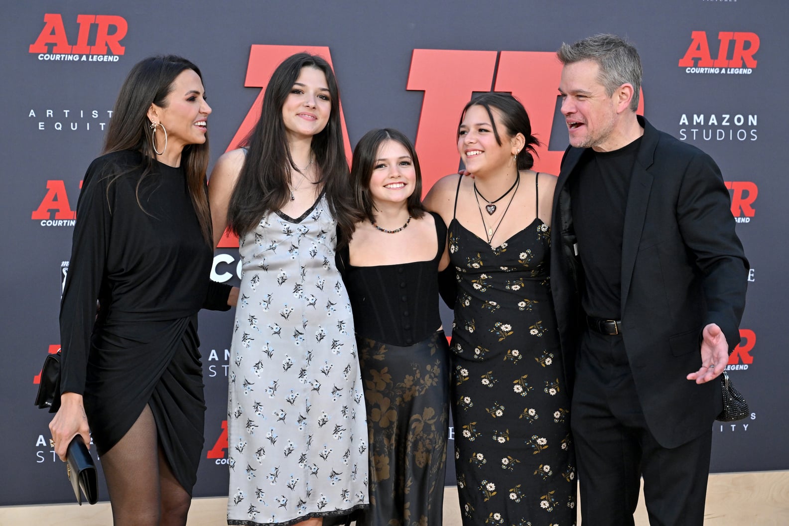Matt Damon, Luciana Barroso, and Daughters at Air Premiere PS Celebrity