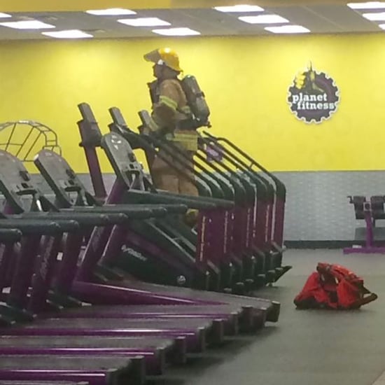 Firefighter Climbs Stairs at the Gym on 9/11 Anniversary