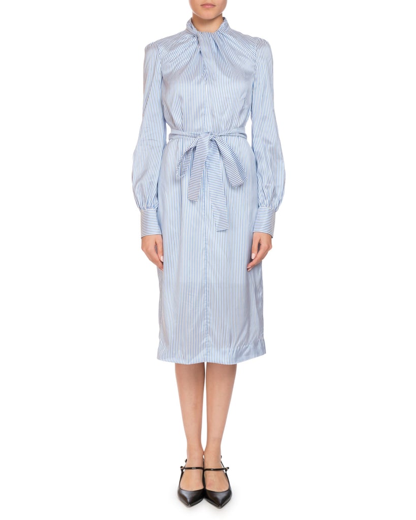 Erdem Amelia Twist-Neck Long-Sleeve Striped Silk Midi Shirtdress