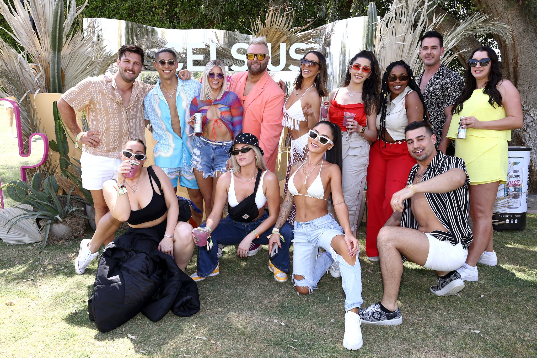 COACHELLA, CALIFORNIA - APRIL 14: (L-R) Brock Davies, guests, Ariana Madix, Dayna Kathan, Bradley Kearns, Scheana Marie, Elaine Ratner, guests, Jojo Guadagno, William Ratner and guest attend the CELSIUS Oasis Vibe House on April 14, 2023 in Coachella, California. (Photo by Tommaso Boddi/Getty Images for CELSIUS)