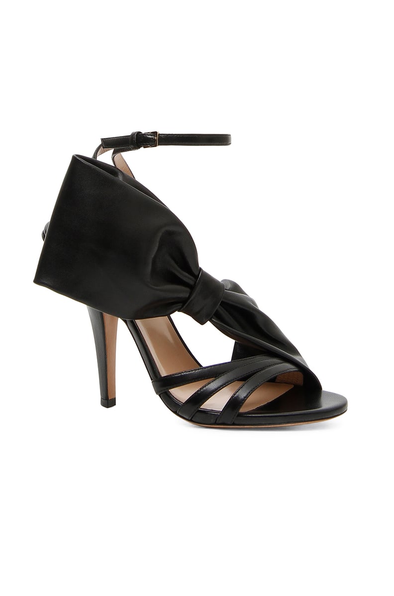 Valentino Leather Side Bow Ankle Strap Sandals in Black