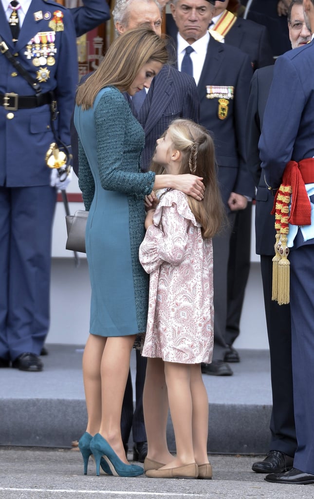 Letizia chatted with her daughter Princess Leonor during the National Day Military Parade in October 2014 in Madrid.