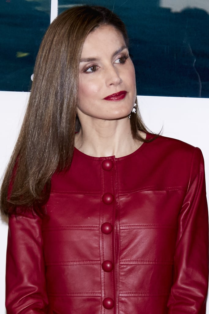 Queen Letizia Burgundy Leather Top May 2017