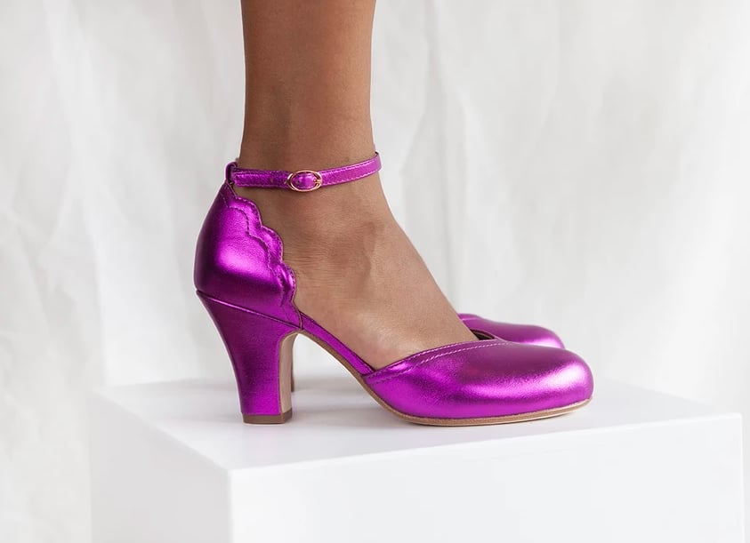 Miss L Fire Layla Violet Metallic Ankle Strap Heels