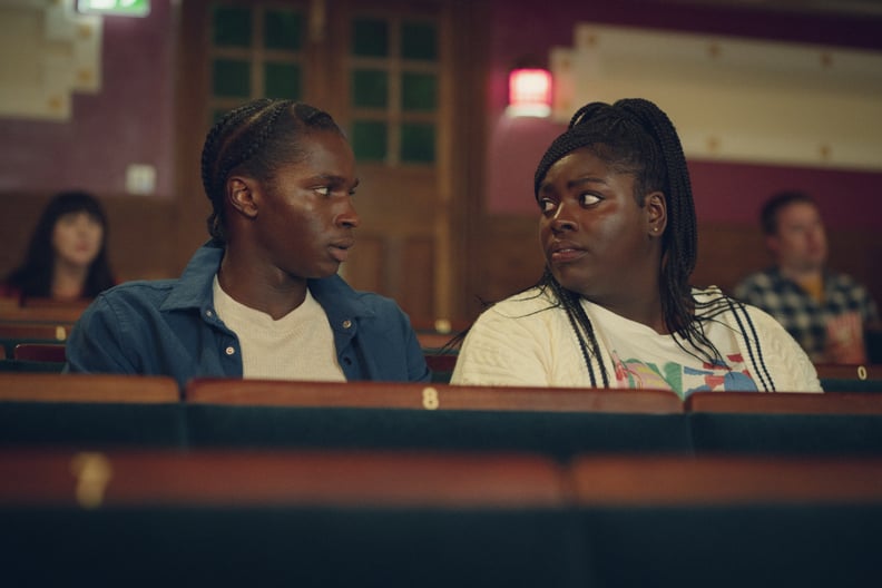 Sex Education Season 4. Kedar Williams-Stirling as Jackosn Marchetti and Chinenye Ezeudu as Vivian Odusanya in Sex Education Season 4. Cr. Samuel Taylor/Netflix © 2023 - SexEd4_Day63_Ep5_ST-106.arw