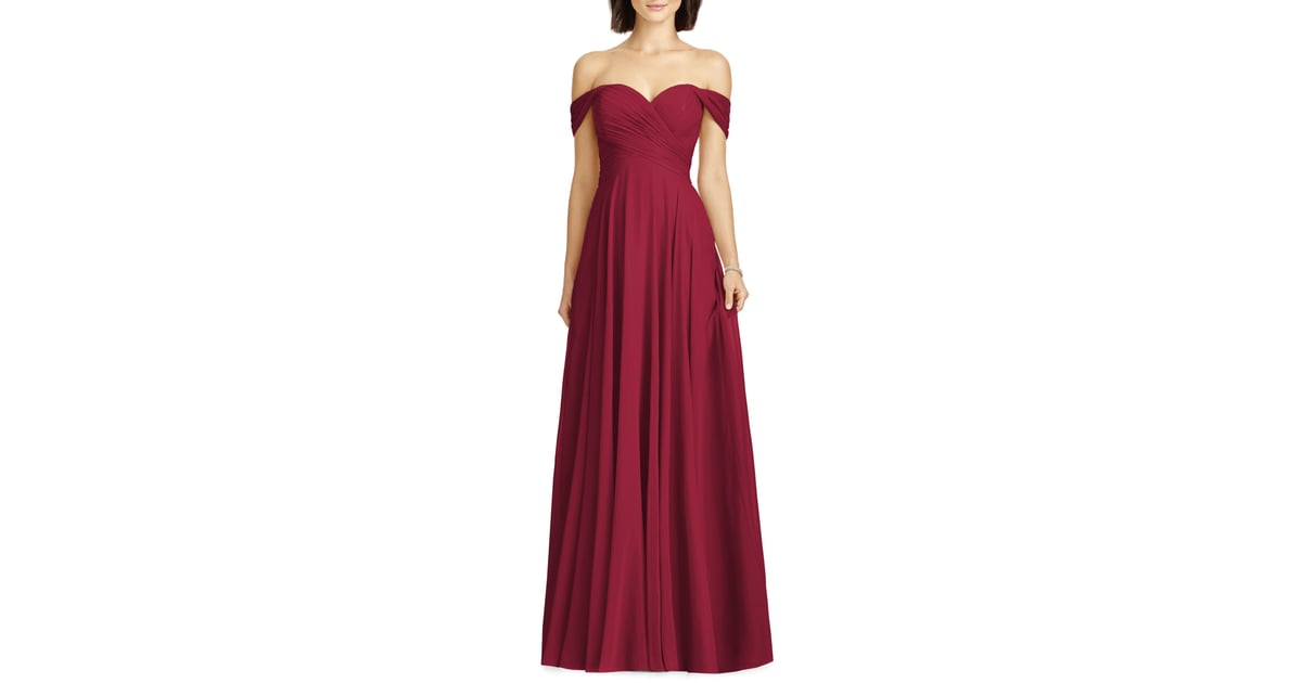 dessy collection lux off the shoulder chiffon gown