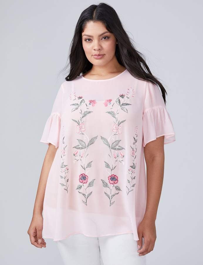 Lane Bryant Ruffle-Sleeve Embroidered Tunic