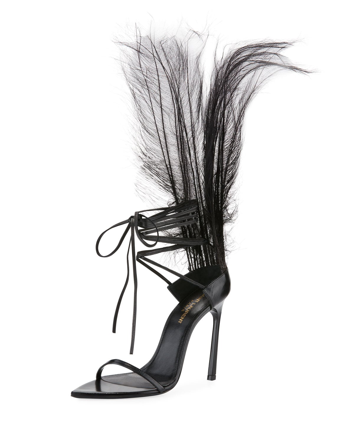 black high heels with feathers