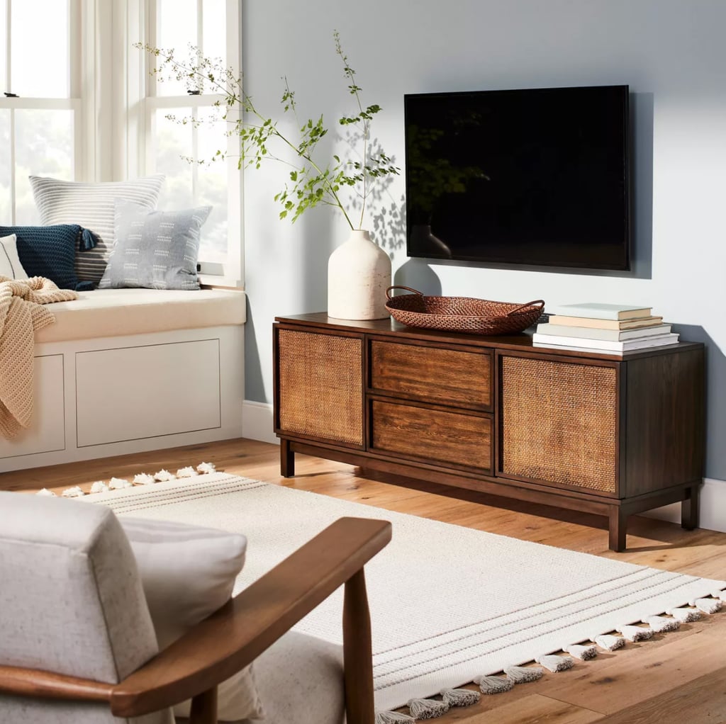 Style Your Screen Time: Wood Cane Transitional Media Console