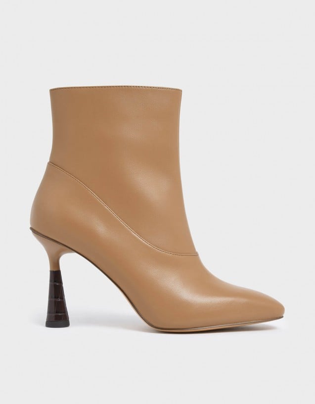 Charles Keith Croc-Effect Sculptural Heel Ankle Boots