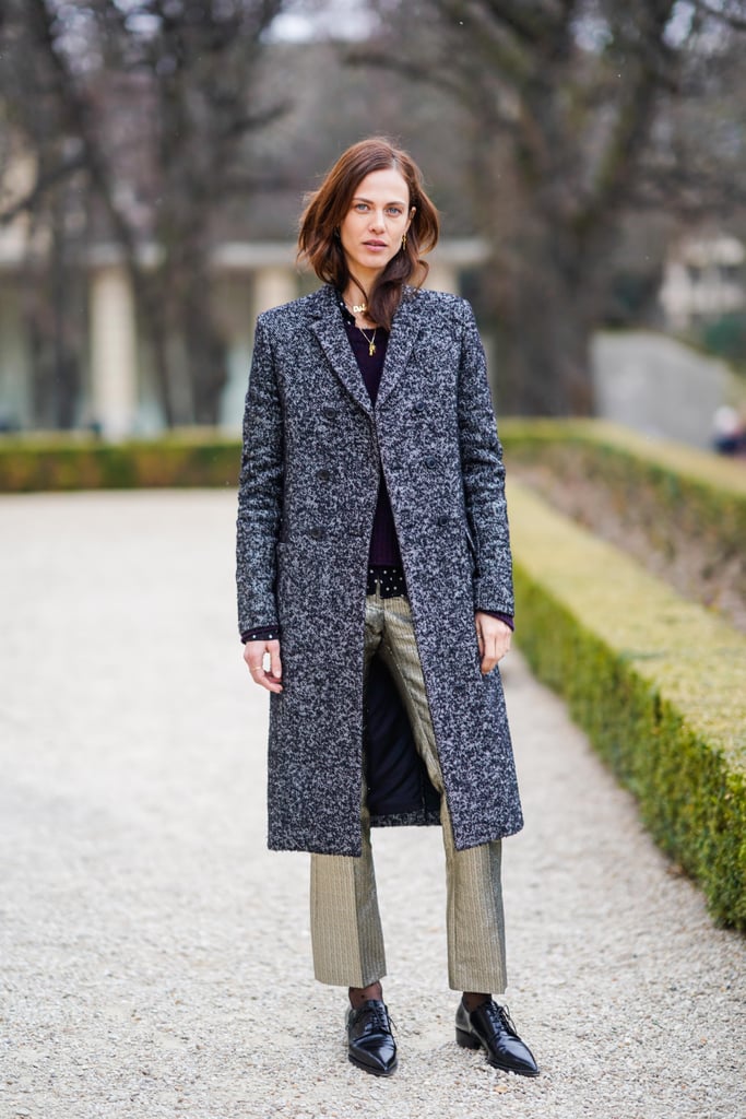 Play up patent leather with metallic pants.
