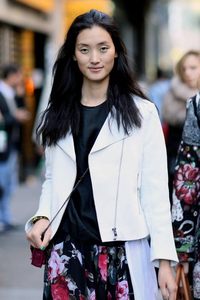 A white moto-jacket offers a refreshing twist on this staple.
A white moto-jacket offers a refreshing twist on this staple.