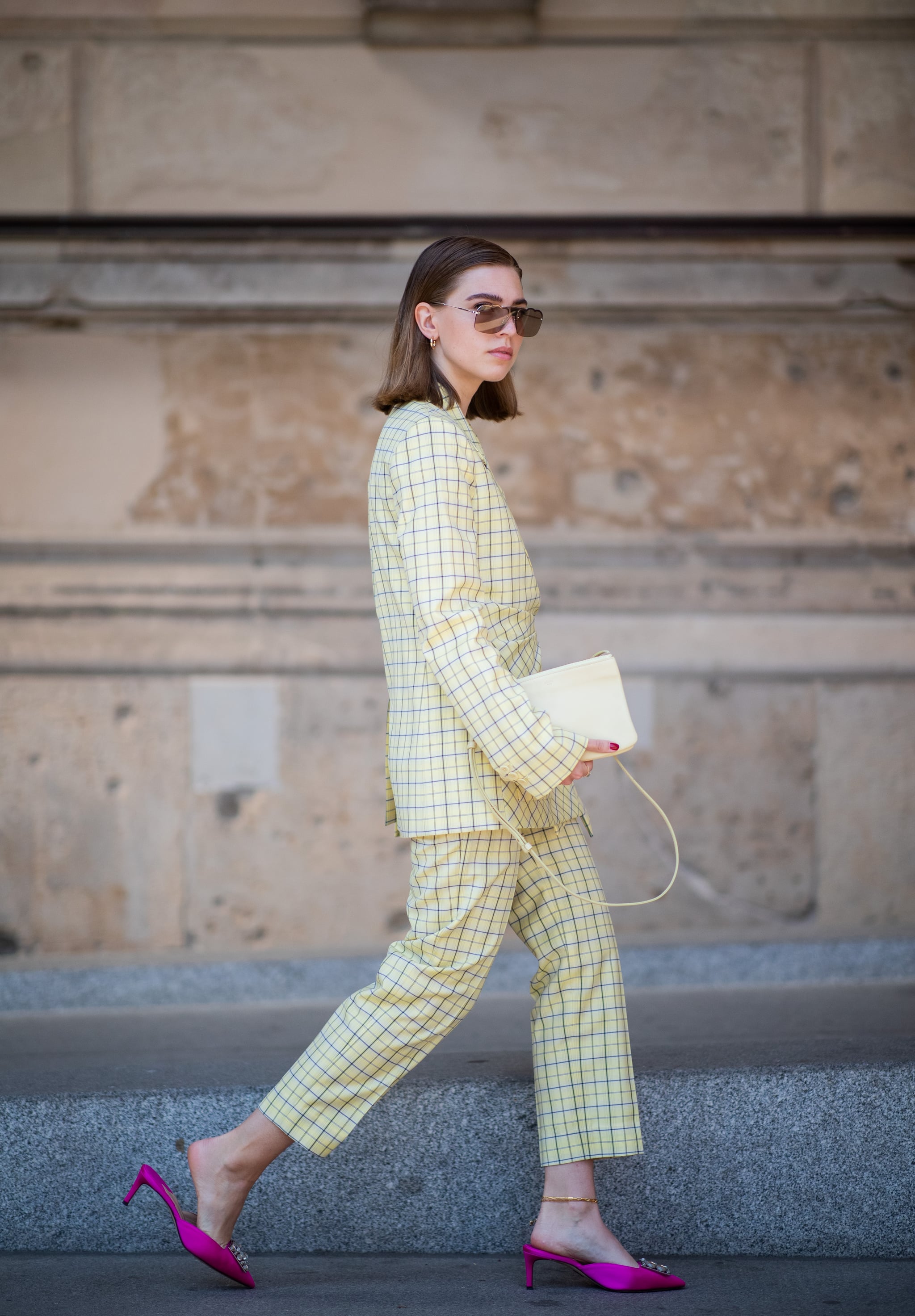 Style a Bright Pink Pair With a Yellow Plaid Suit | The 2019 Way of Wearing  Kitten Heels and Where to Buy Them | POPSUGAR Fashion Photo 20