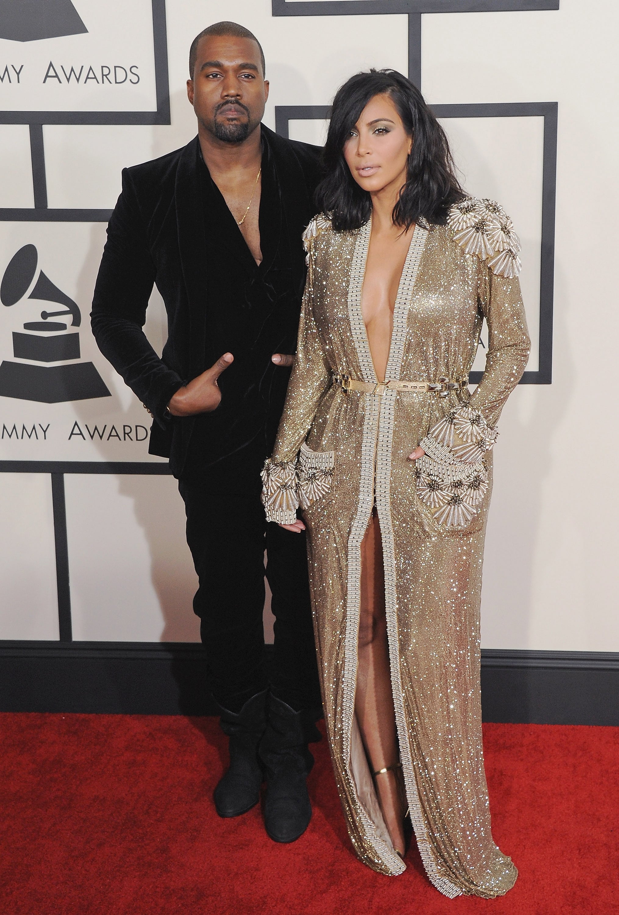 Kim Kardashian and Kanye West at the Grammy Awards in 2015