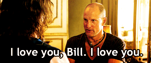 When he graciously accepts Woody Harrelson's love in Zombieland.