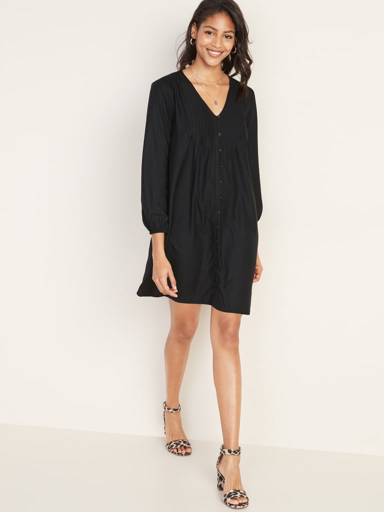 Pintucked Button-Front Swing Dress for Women