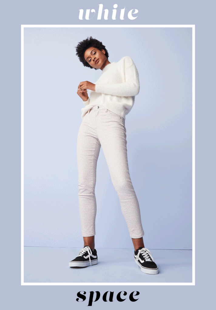 "Holiday shopping requires wearing a really cute but simple outfit, like this cozy Winter white sweater and matching denim. I love how the monochromatic look elevates wardrobe basics into an ensemble. Sneakers are a must when running around, and I'd pick a pair in a contrasting color for a pop. Another pro tip: I always wear garments and shoes that are easy to take on and off because (let's be honest) I might want to try things along the way.
"I like to do all my holiday shopping in one fell swoop with friends. We'll meet up in a neighborhood with tons of great shops and bounce from store to store helping each other select the perfect gifts — taking breaks for lunch and hot chocolate, of course."
— Joanna Douglas, head of content, Native
