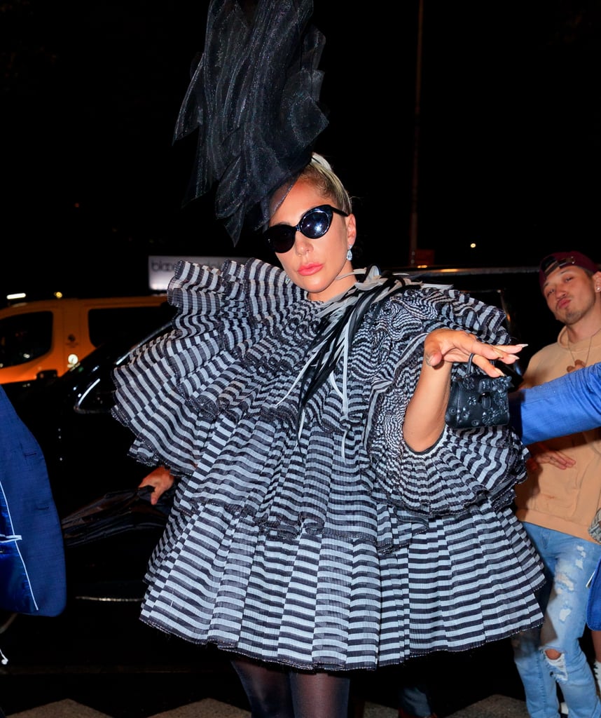 Lady Gaga Striped Minidress at Pre Met Gala Dinner POPSUGAR