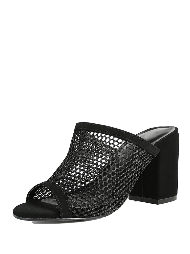 Bamboo Shoes Black Mesh Fishnet Peep Toe Wedges