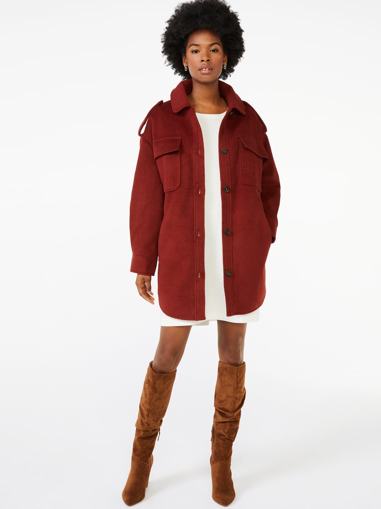 Scoop Women's Oversized Faux Wool Jacket With Belt