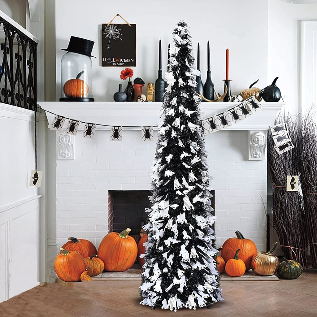 MengXingHong 5' Black Tinsel Pop-Up Artificial Halloween Christmas Tree