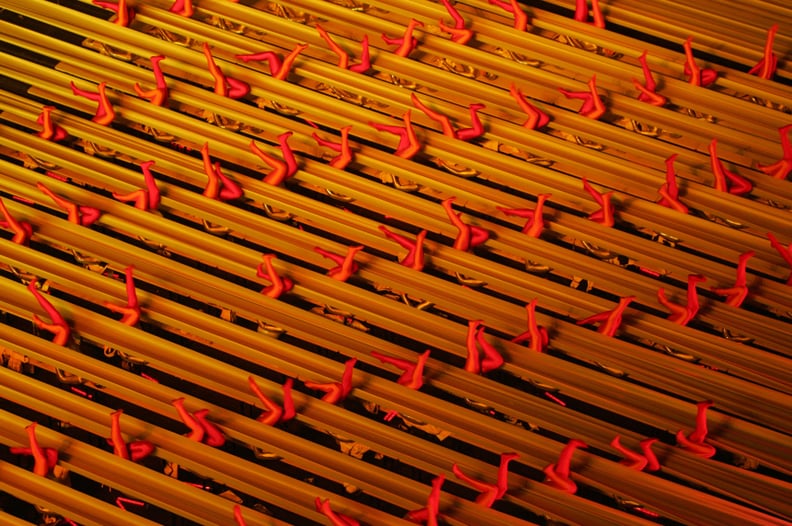 Rows and rows of legs popped up for a synchronized routine.