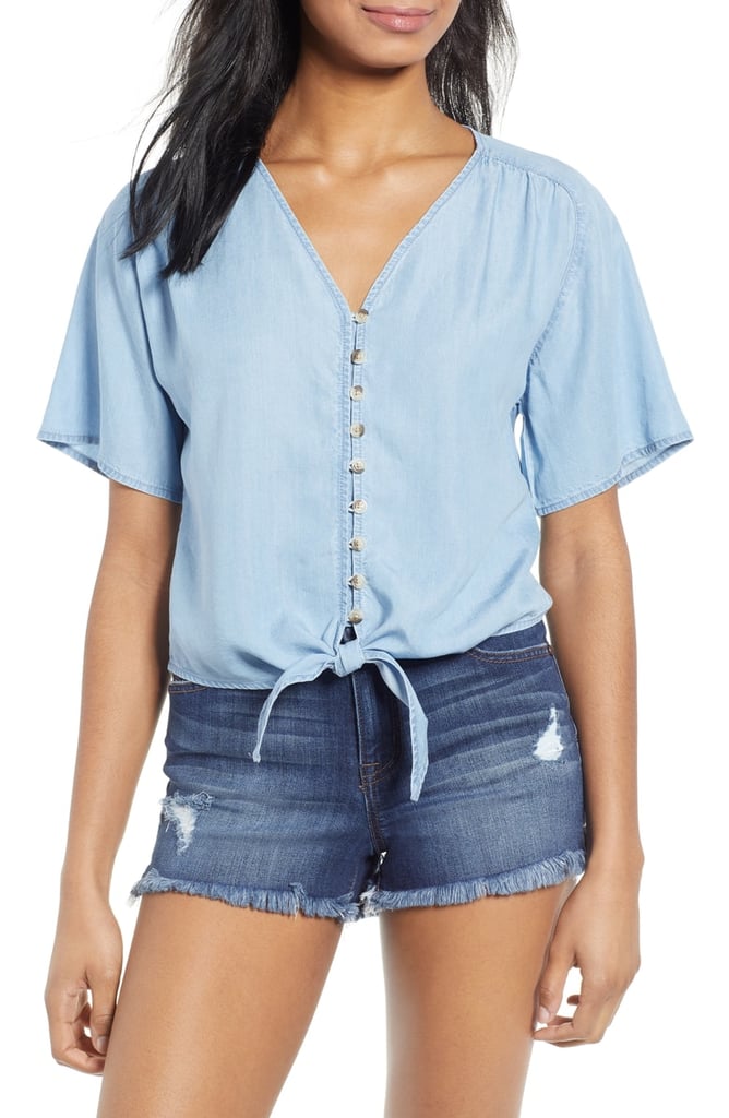 Love, Fire Button Front Chambray Top