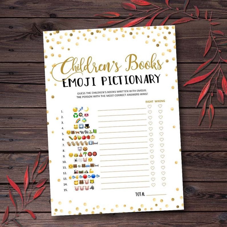 Children's Books Emoji Pictionary Printable Baby Shower Game