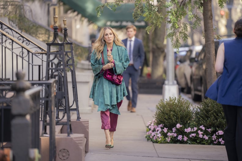 Carrie Bradshaw's Teal and Purple Look in "And Just Like That" Season 2, Episode 3