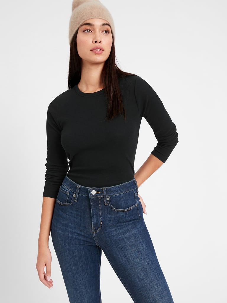 Banana Republic Fitted Ribbed Long-Sleeve T-Shirt