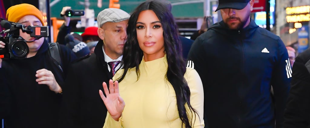 Kim Kardashian's Yellow Turtleneck and Suede Skirt in NYC