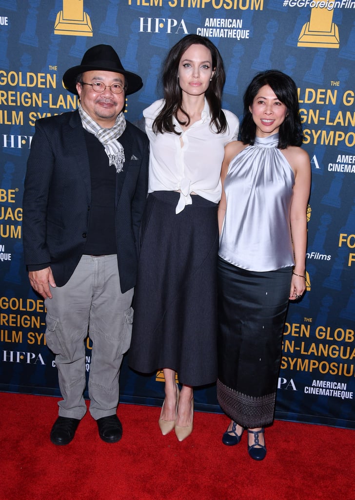 Angelina Jolie Wearing White Tie-Front Blouse