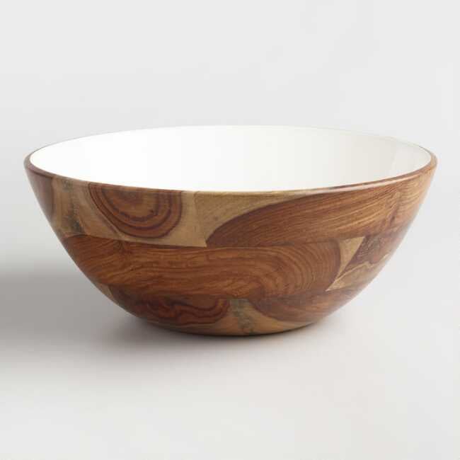 Large White Enamel Wood Bowl