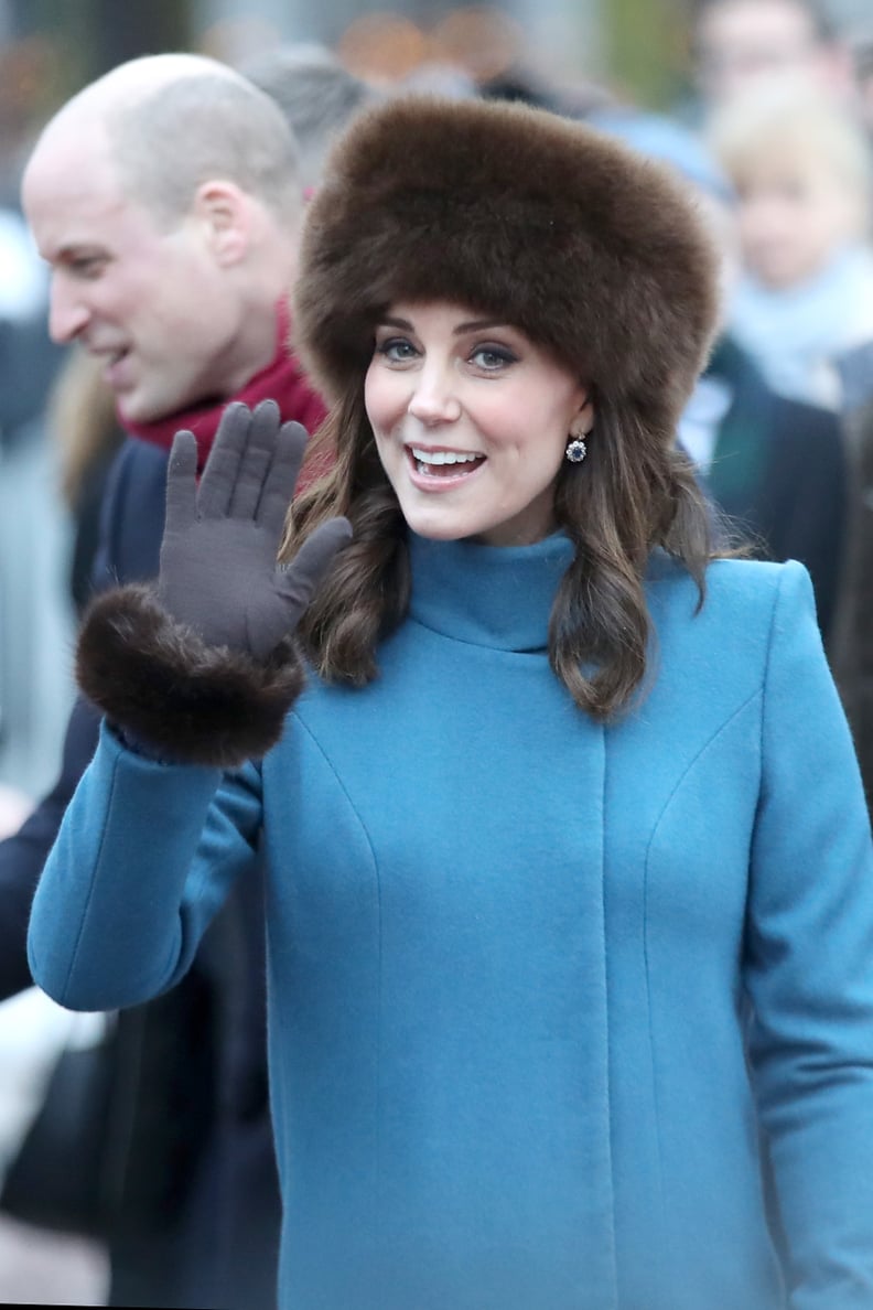 Kate Middleton Rewears Her Blue Catherine Walker Coat Popsugar Fashion 