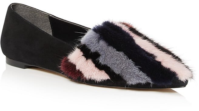 Rebecca Minkoff Amelie Suede and Striped Mink Fur Flats