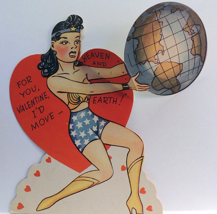 So much to love about this rare Wonder Woman valentine ($130) from the 1940s.
