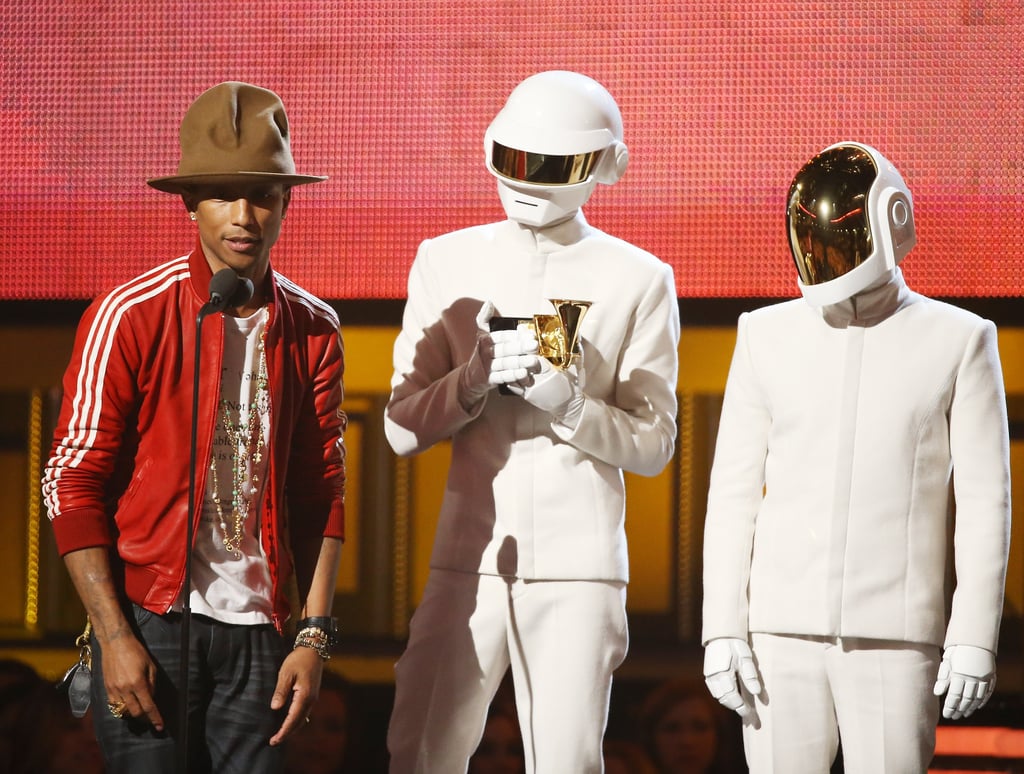 Grammys night was one to remember for Pharrell and his hat. The couple joined Daft Punk to accept an award.