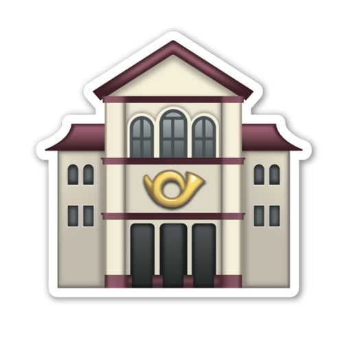 Interpretation: "Music hall."
Name + meaning: European Post Office. A European-style post office. In the Apple artwork, a Postal Horn can be seen on the front.
Also known as: Post office emoji