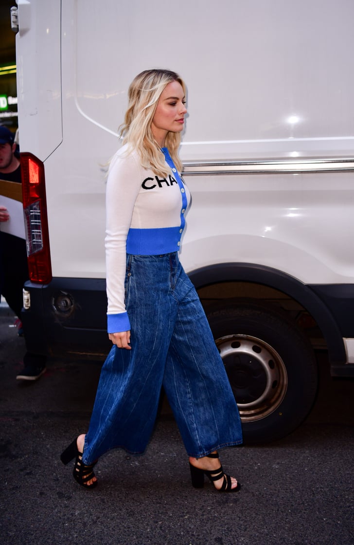 Margot Robbie Wearing Wide Leg Jeans December 2018 Popsugar Fashion