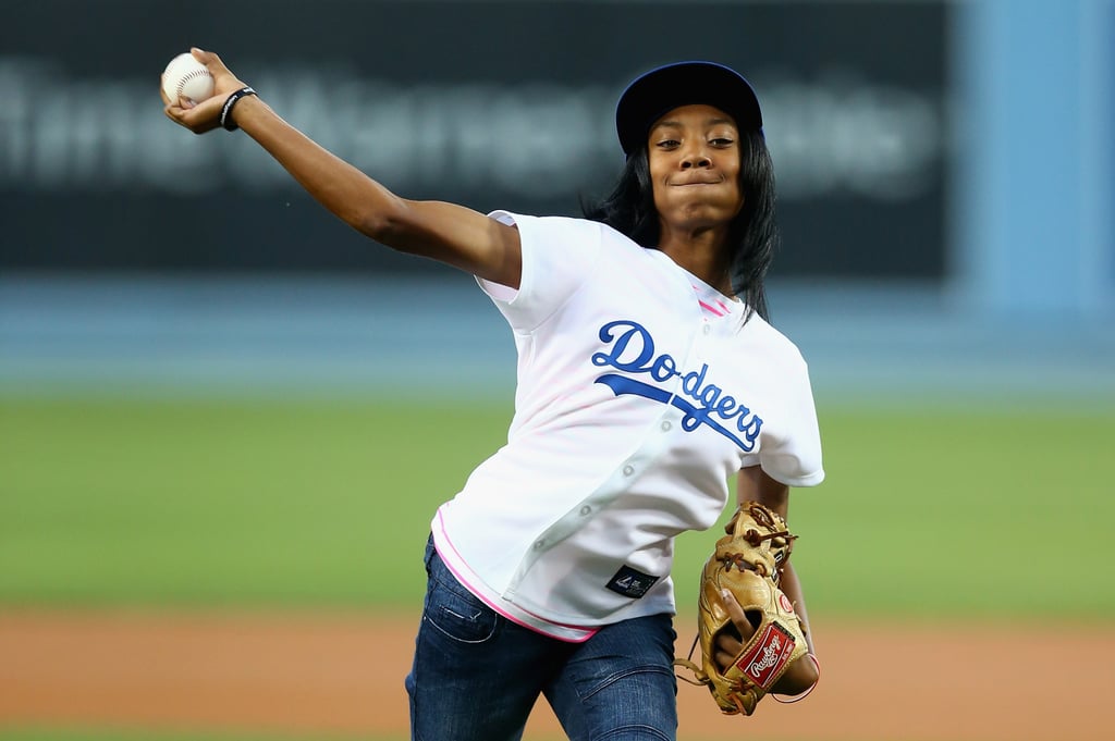Mo'ne Davis Throws First Pitch at LA Dodgers Game