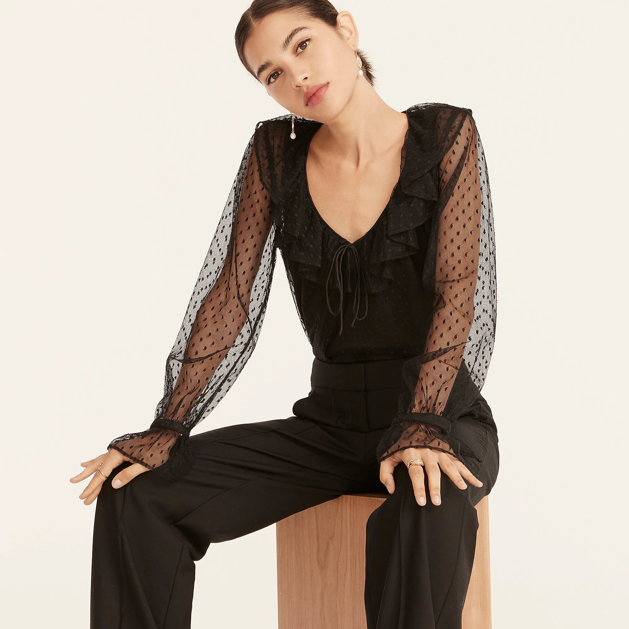 J crew ruffle neck sale top