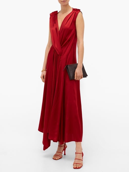 Petar Petrov Aria Draped Side-Slit Silk-Blend Satin Dress