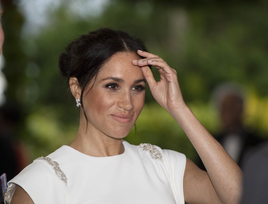 Meghan Markle White Theia Dress in Tonga October 2018