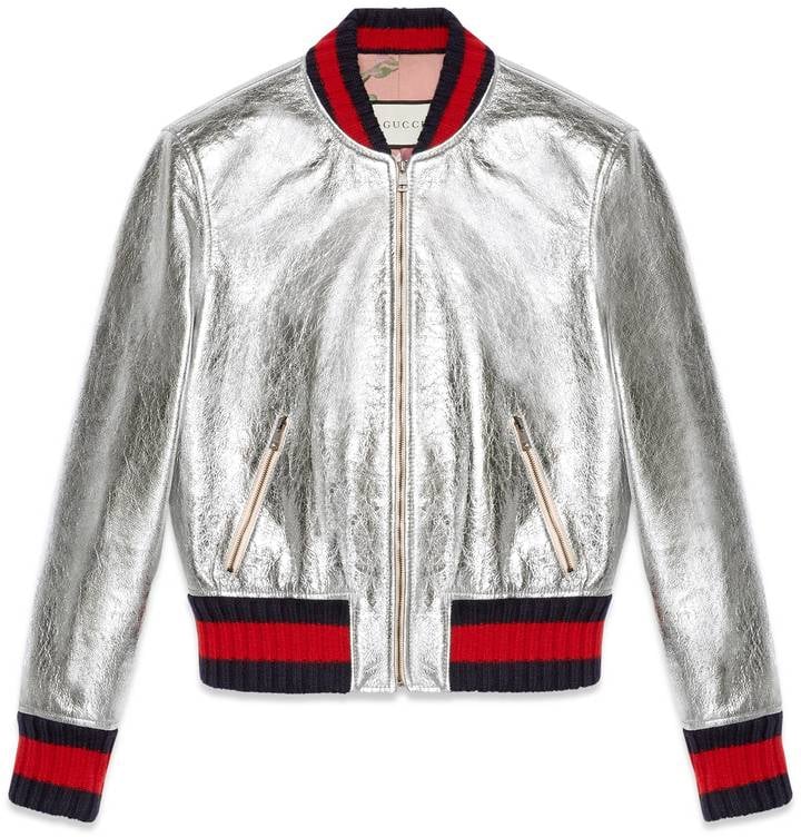 Gucci Crackle Leather Bomber Jacket