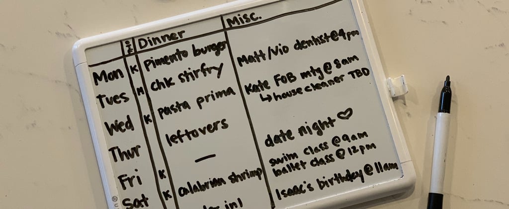 Whiteboard to Keep Family Events and Meals Organized