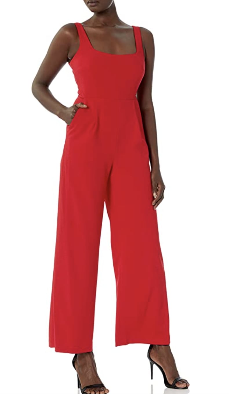For a Passionate Pop of Red: Calvin Klein Square-Neck Jumpsuit