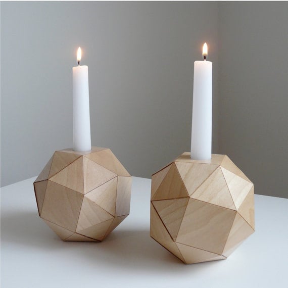 For a rounder take, try these Geometric Wooden Candlesticks ($37).
For a rounder take, try these Geometric Wooden Candlesticks ($37).